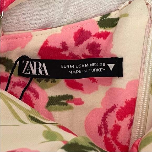 NEW Zara Corset Style Mini Dress Medium Pink White Floral Roses Rose Thin Straps - Picture 11 of 14